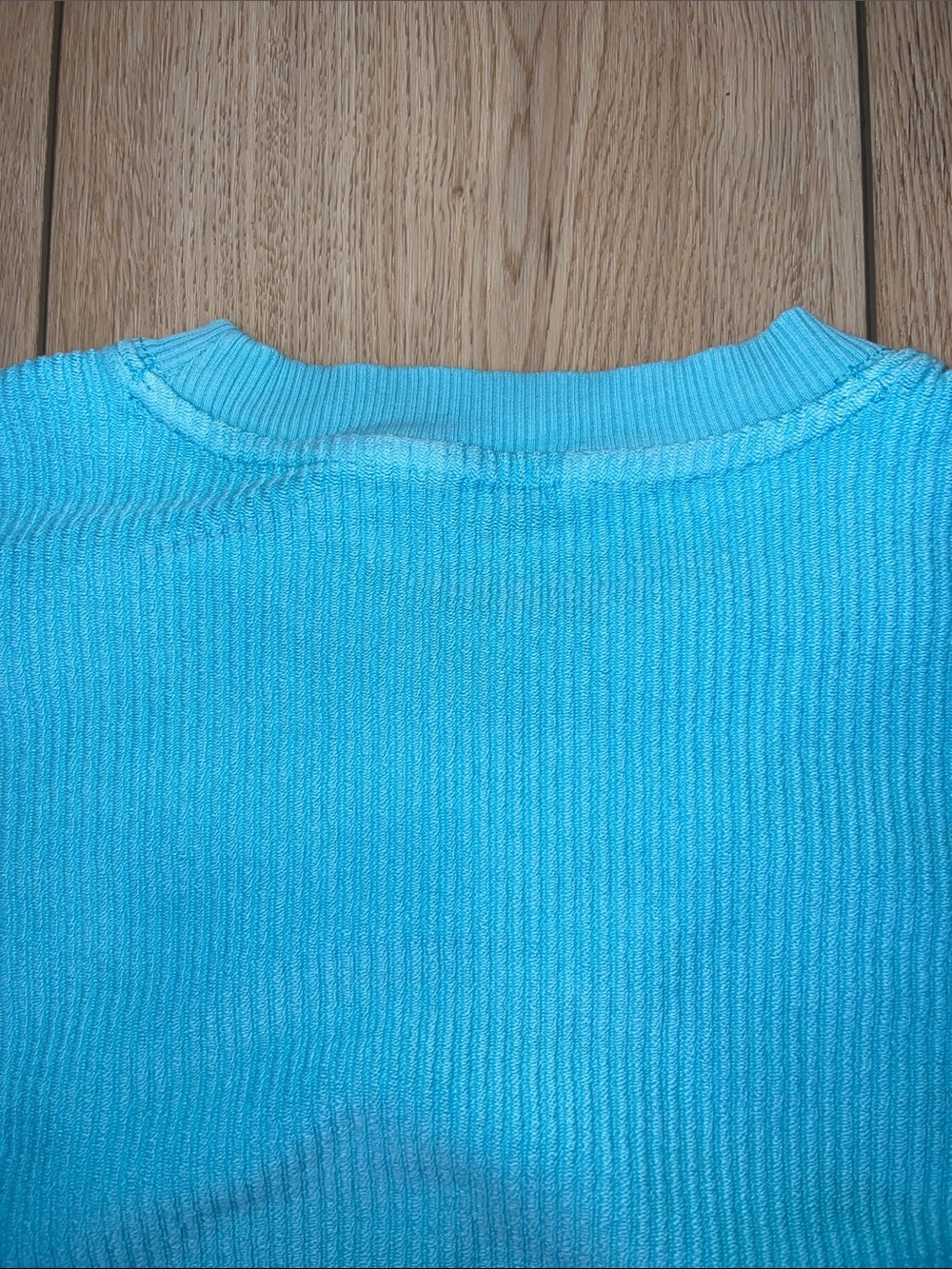 aerie Bright Turquoise Cropped Ribbed Oversized Crewneck Sweater - Picture 8 of 10